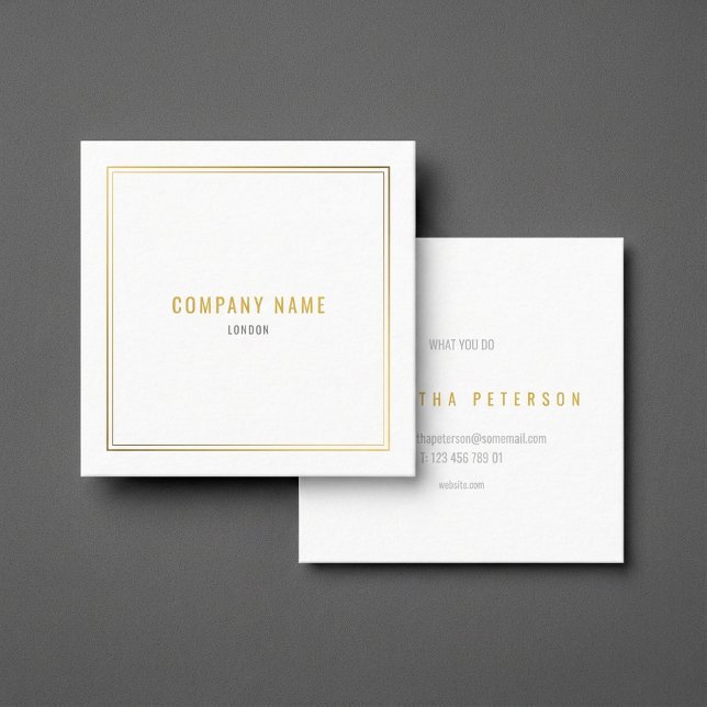 Tarjeta De Visita Cuadrada Borde blanco con efecto de oro de lujo (Luxury gold effect border white square business card.)