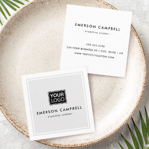 Tarjeta De Visita Cuadrada Borde blanco gris claro logo personalizado minimal