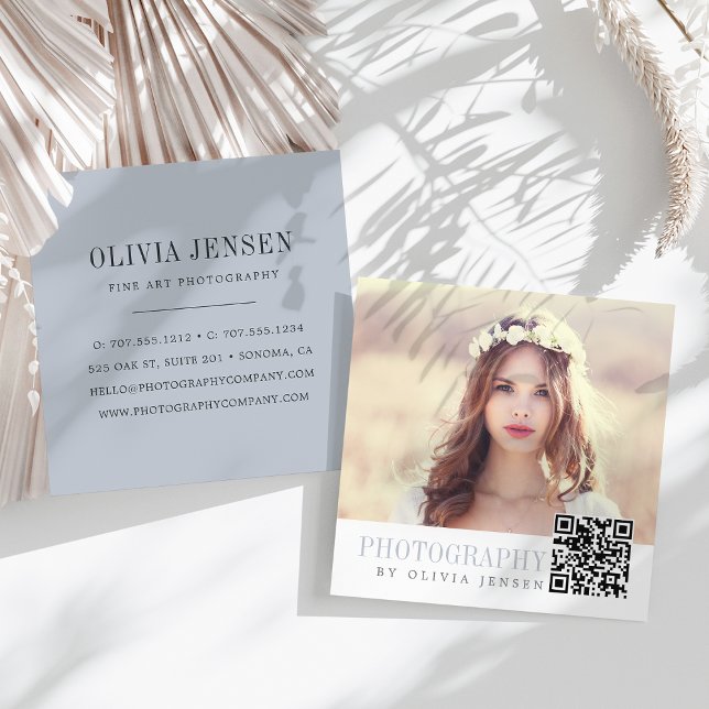 Tarjeta De Visita Cuadrada Borde elegante | Código QR del fotógrafo (Subido por el creador)