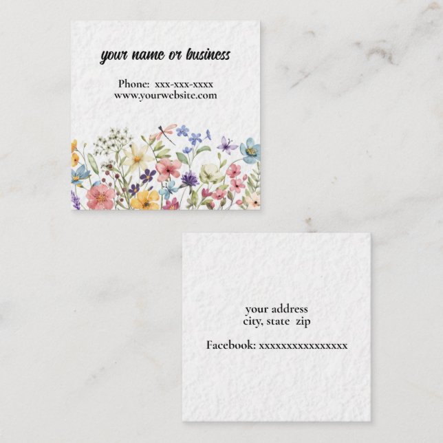 Tarjeta De Visita Cuadrada Borde floral (Anverso / Reverso)