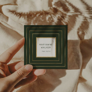 Tarjeta De Visita Cuadrada borde geométrico salón de peluquería elegante