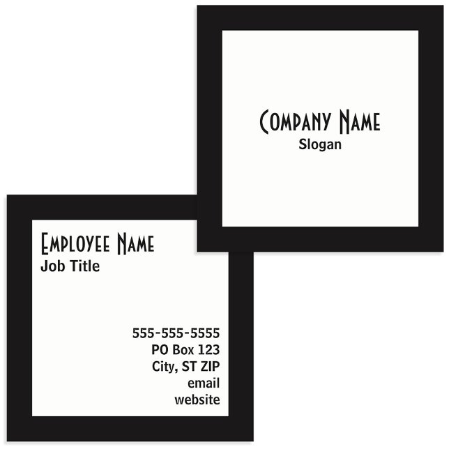 Tarjeta De Visita Cuadrada Borde negro cuadrado blanco negro (Black Border White Square Black Text Square Business Card)