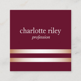 Tarjeta De Visita Cuadrada Borgoña | Bandas de oro de doble Rosa de estilo