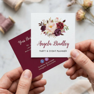 Tarjeta De Visita Cuadrada Borgoña Red Rosa Floral Rustica Moda Personal