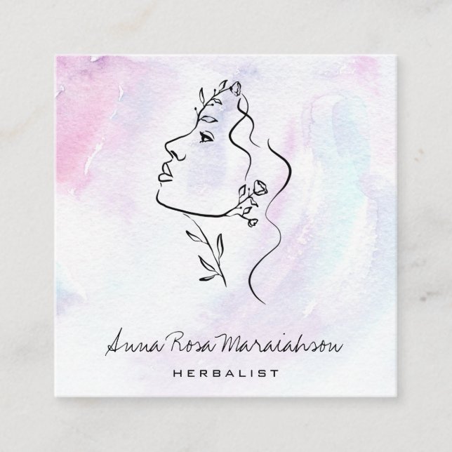 Tarjeta De Visita Cuadrada *~* Botánica Línea de Arte Diosa Verde QR (Anverso)