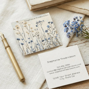 Tarjeta De Visita Cuadrada Botánico de flores silvestres vintage prado azul
