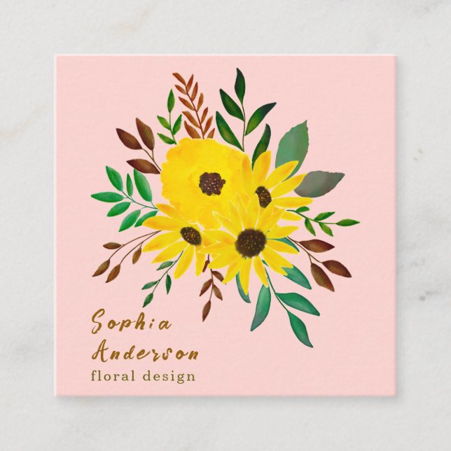 Tarjeta De Visita Cuadrada Bouquet de flores de girasol - Rosa Dusky (Anverso)