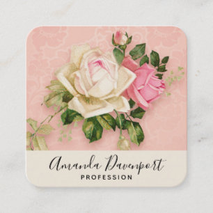 Tarjeta De Visita Cuadrada Bouquet rosa rosa blanco