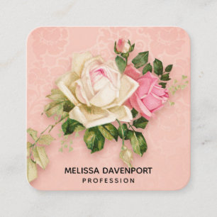 Tarjeta De Visita Cuadrada Bouquet rosa rosa blanco