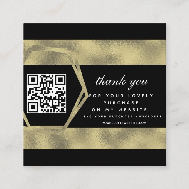 Tarjeta De Visita Cuadrada Boutique Beauty Business Gracias Gold QR (Anverso)