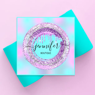 Tarjeta De Visita Cuadrada Boutique Beauty Shop Purple Turqoise azul código Q