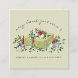 Tarjeta De Visita Cuadrada Boutique de jabón beige verde tradicional
