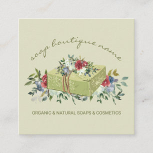 Tarjeta De Visita Cuadrada Boutique de jabón beige verde tradicional