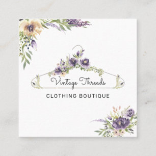 Tarjeta De Visita Cuadrada Boutique de Ropa   Logo de Percha de Ropa Floral