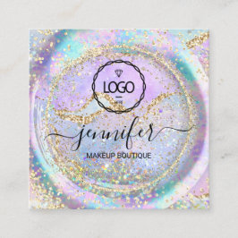 Tarjeta De Visita Cuadrada Boutique Makeup Shop Lash QR Code Holograph Logo