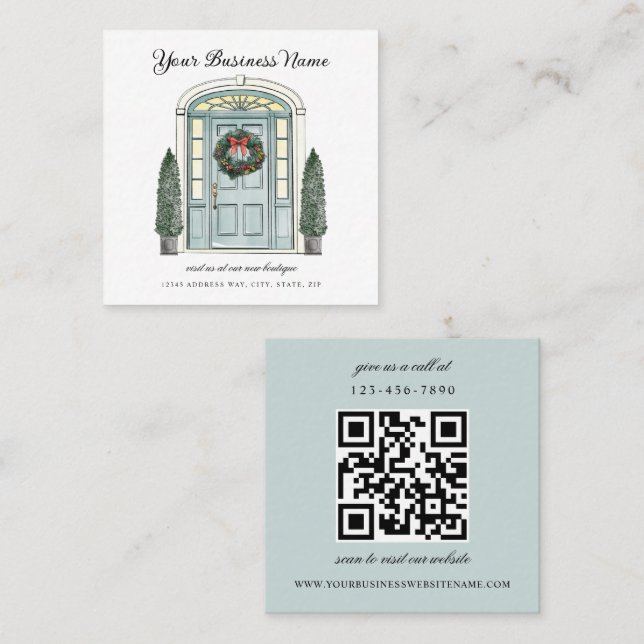 Tarjeta De Visita Cuadrada Boutique Navidades de puerta colonial (Anverso / Reverso)