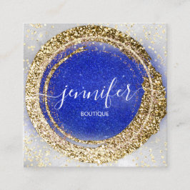 Tarjeta De Visita Cuadrada Boutique Shop Gold Royal Blue Silver Purpurina Eff