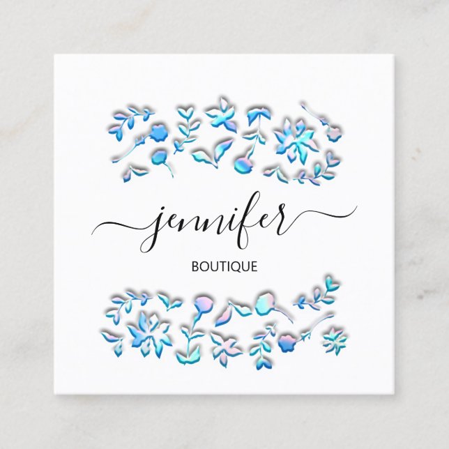 Tarjeta De Visita Cuadrada Boutique Shop Profesional Hologramas Blue White (Anverso)