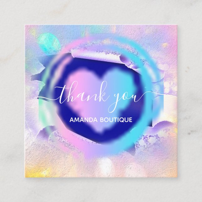 Tarjeta De Visita Cuadrada Boutique Shop Profesional Navy Heart Holograph (Anverso)