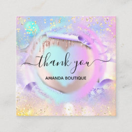 Tarjeta De Visita Cuadrada Boutique Shop Profesional Pink Heart Holograph