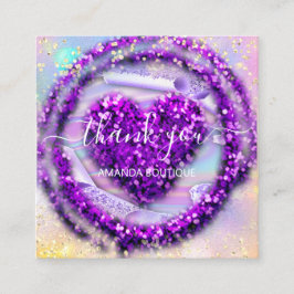 Tarjeta De Visita Cuadrada Boutique Shop Profesional Purple Heart Holograph