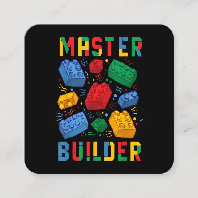 Tarjeta De Visita Cuadrada Brick Builder Funny Blocks Building Master Builder (Anverso)
