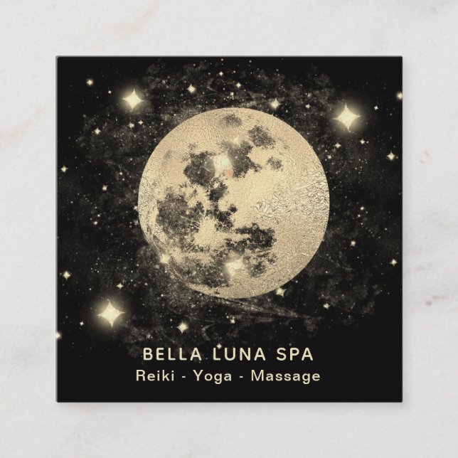 Tarjeta De Visita Cuadrada *~* Brillantes estrellas de luna de oro (Anverso)