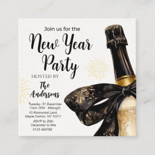 Tarjeta De Visita Cuadrada Brindis de Champagne de Oro Negro para la Fiesta d