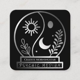 Tarjeta De Visita Cuadrada Brocha de cristal plateado Psíquica Media Luna Sol