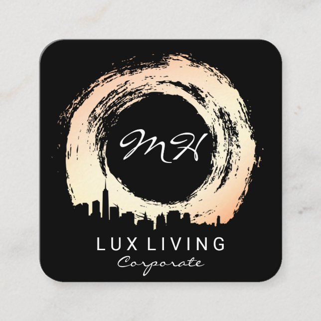 Tarjeta De Visita Cuadrada Brocha expresiva y paisaje urbano / Ejecutivo prem (Anverso)