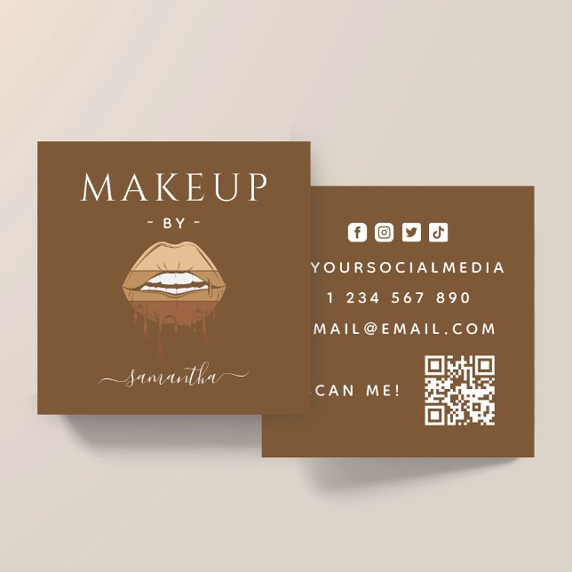 Tarjeta De Visita Cuadrada Brown Lips Makeup Artist QR  (Subido por el creador)