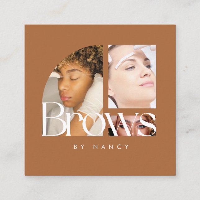 Tarjeta De Visita Cuadrada Brows Photo Collage Terracotta  (Anverso)