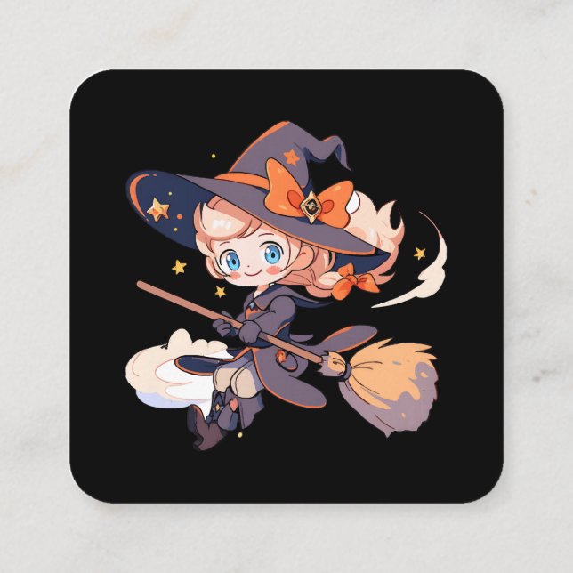 Tarjeta De Visita Cuadrada Bruja Halloween (Reverso)