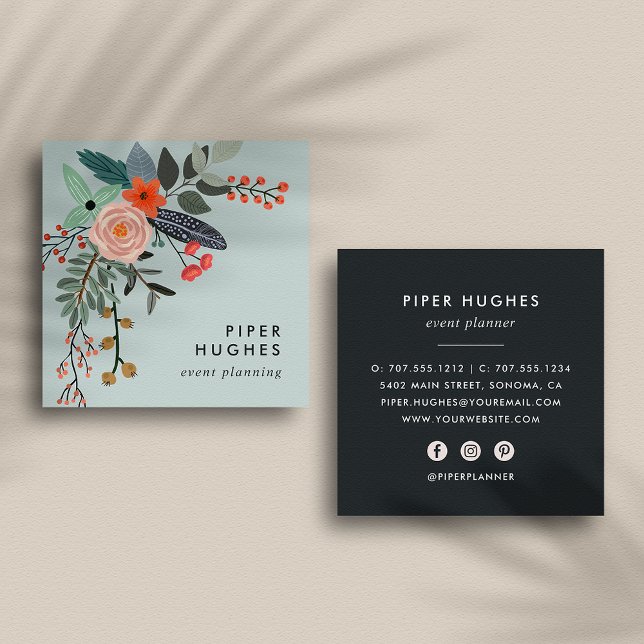 Tarjeta De Visita Cuadrada Bruma | Boho Floral (Subido por el creador)