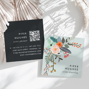 Tarjeta De Visita Cuadrada Bruma   Boho Floral QR Code