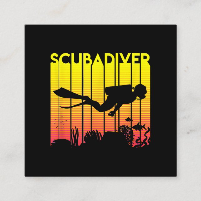 Tarjeta De Visita Cuadrada Buceo Scuba Silhouette Buceo Mar Buceo (Anverso)