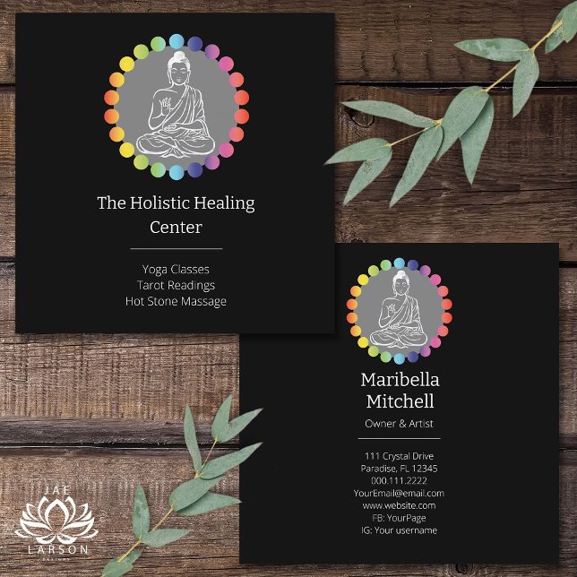 Tarjeta De Visita Cuadrada Buda Rainbow Chakras Yoga espiritual metafísico (Subido por el creador)