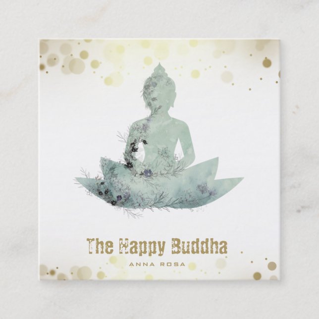 Tarjeta De Visita Cuadrada *~* Buddha QR Floral SAGE Lotus AP33 (Anverso)