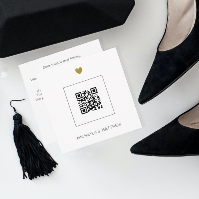 Tarjeta De Visita Cuadrada Budget Minimalist QR Code White Wedding Invitation (Subido por el creador)