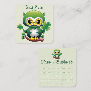 Tarjeta De Visita Cuadrada Búho Bebé Lindo Dibujo Animado de San Patricio