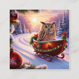 Tarjeta De Visita Cuadrada Búho en trineo durante las vacaciones