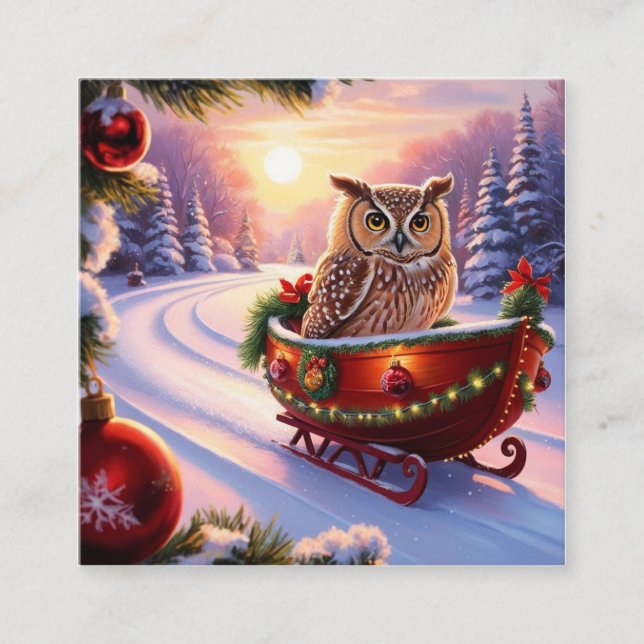 Tarjeta De Visita Cuadrada Búho en trineo durante las vacaciones (Anverso)