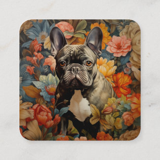 Tarjeta De Visita Cuadrada Bulldog francés francés Vintage Floral