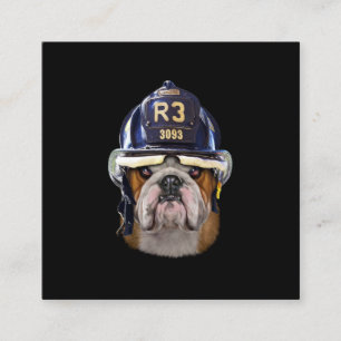 Tarjeta De Visita Cuadrada Bulldog inglés gruñón con casco para bomberos