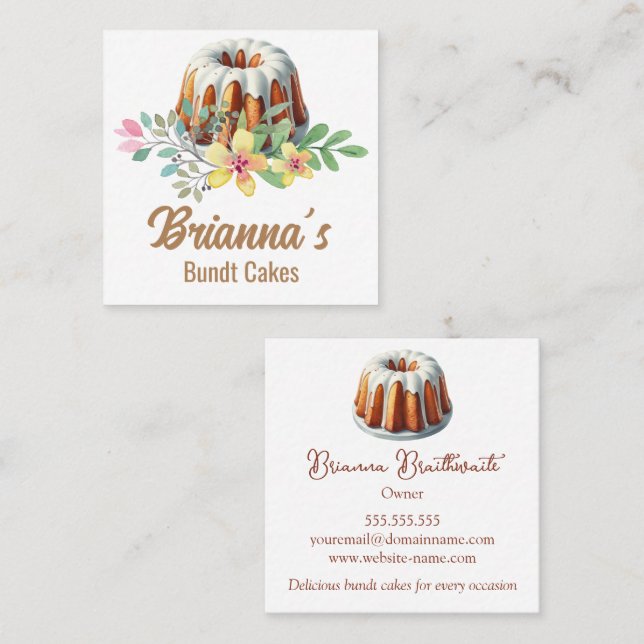 Tarjeta De Visita Cuadrada Bundt Cake Bakery (Anverso / Reverso)