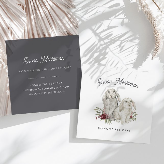 Tarjeta De Visita Cuadrada Bunnies florales acuarelas | Cuidado de las mascot (Subido por el creador)