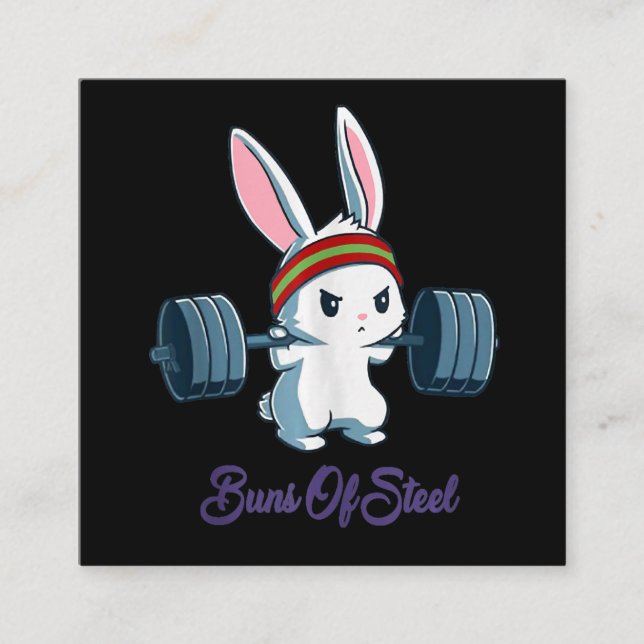 Tarjeta De Visita Cuadrada Buns Of Sl Ness Rabbit Bunny Lover Gym Workout (Anverso)