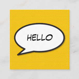 Tarjeta De Visita Cuadrada Burbuja de habla divertida HELLO Cómic Retro