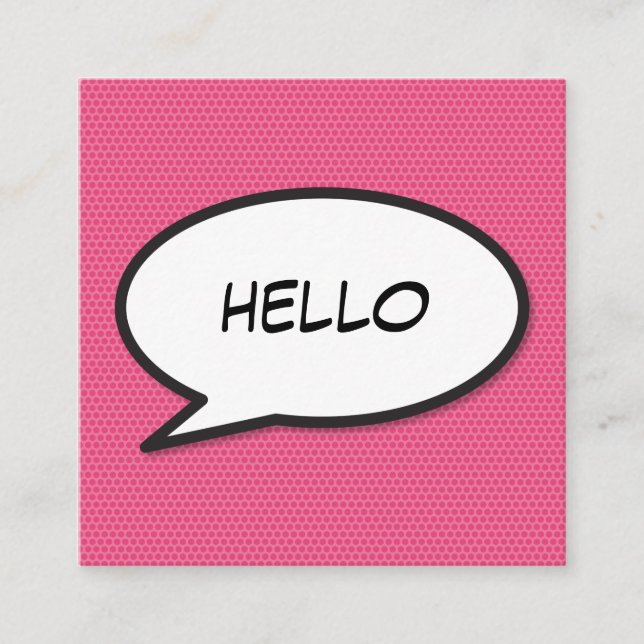 Tarjeta De Visita Cuadrada Burbuja de texto divertida HELLO de cómic retro (Anverso)