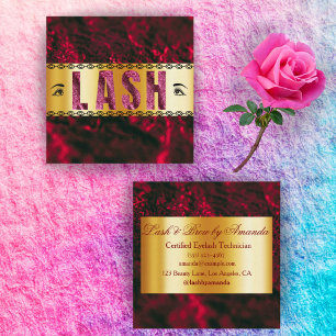 Tarjeta De Visita Cuadrada Burgundy Gold Bold Lash Tech Diseño Minimalista